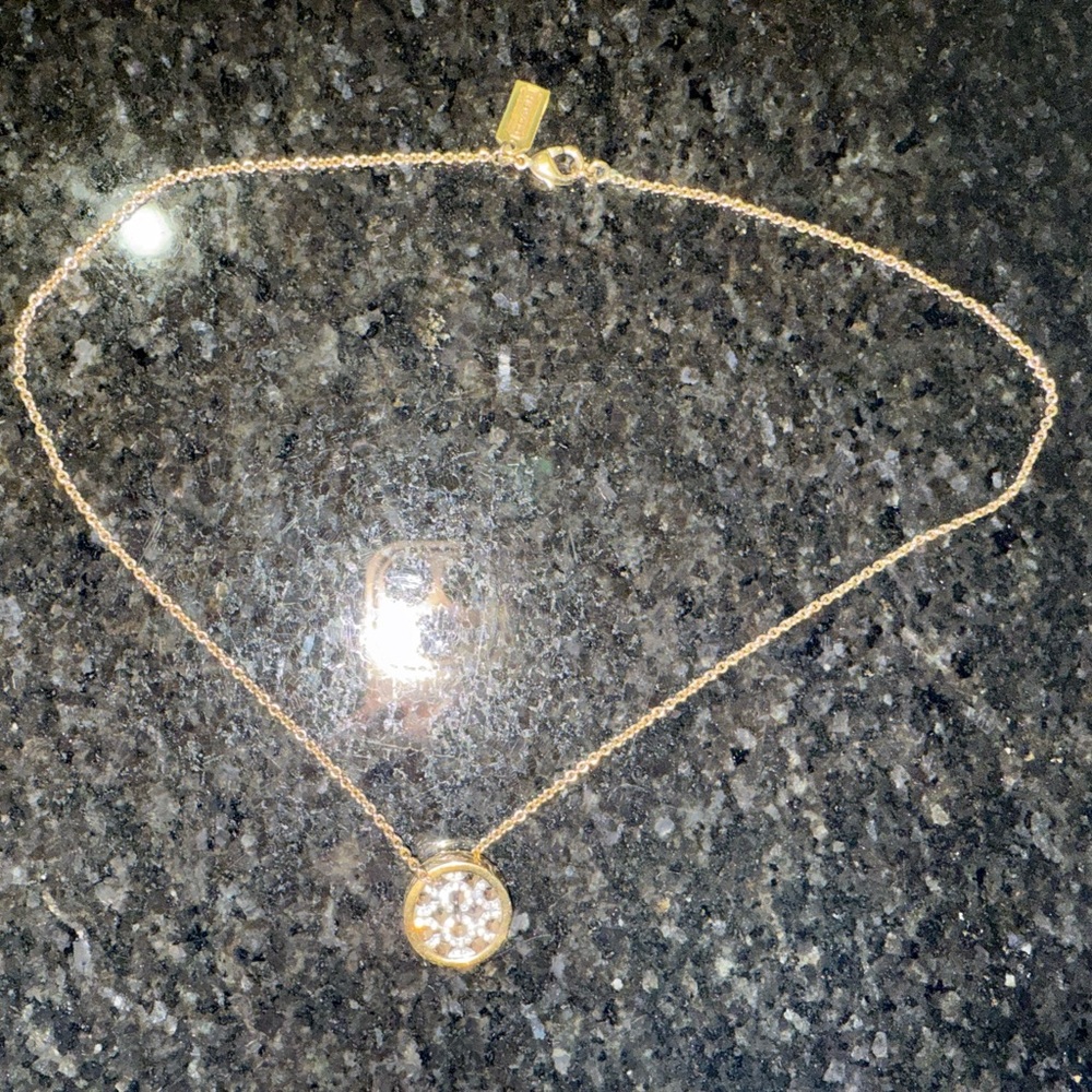 Coach gold necklace with gold and pavé pendant, rare find.